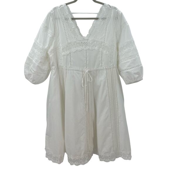 Anthropologie Eri + Ali L Gustavia Dress White Cotton Lace Embroidered Prairie - Picture 6 of 13